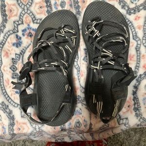 Black and white womens chacos